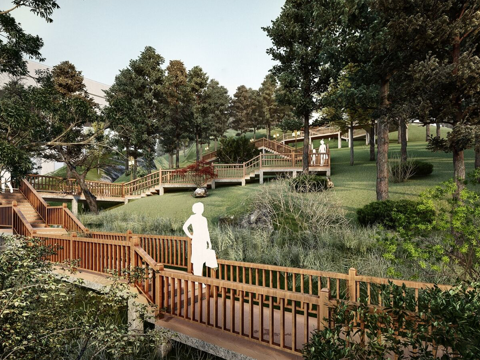 现代景观公园栈道,景观公园栈道,公园栈道,景观栈道su模型