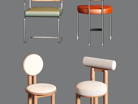 中古复古餐椅 藤编单椅 写字椅su模型