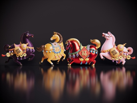 2D马年手办 国潮手办 马年摆件 非遗传承活动 非遗手办su模型