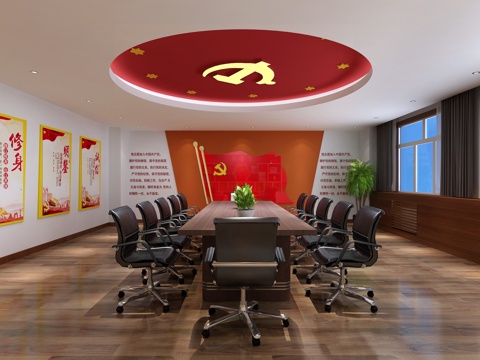  现代 党员会议室 荣誉柜3d模型 