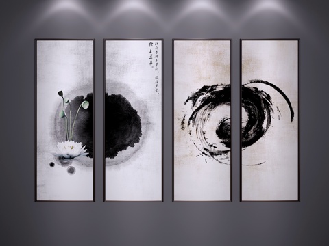  中式装饰挂画 中式水墨画 中式山水画 中式端景画 中式艺术画3d模型 