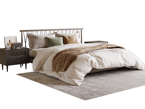  现代双人床 床头柜3d模型 