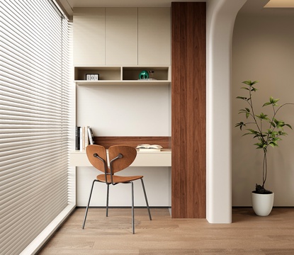 现代阳台书桌 书柜 书桌书柜一体柜su模型