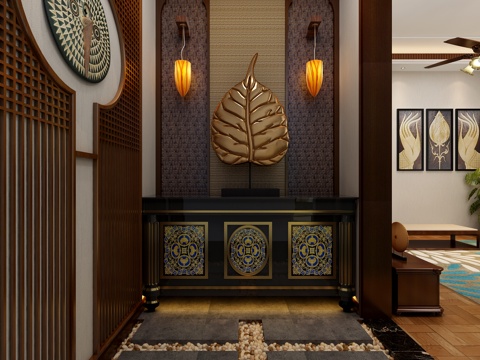  东南亚风格玄关客厅3d模型 