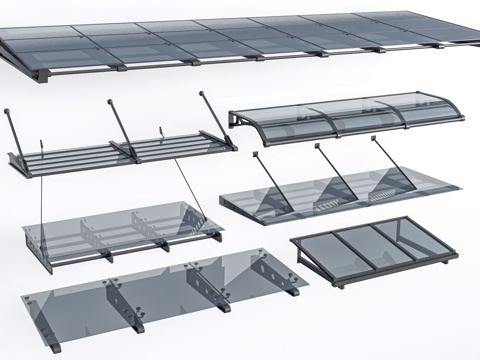 现代玻璃雨棚 钢构雨棚 玻璃雨打 阳光棚su模型