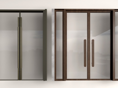 现代玻璃门 入口玻璃门 玻璃双开门 店铺玻璃门su模型