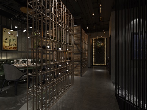  工业风格餐饮包厢3d模型 