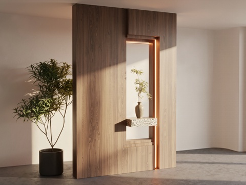 中古风玄关 隔断su模型