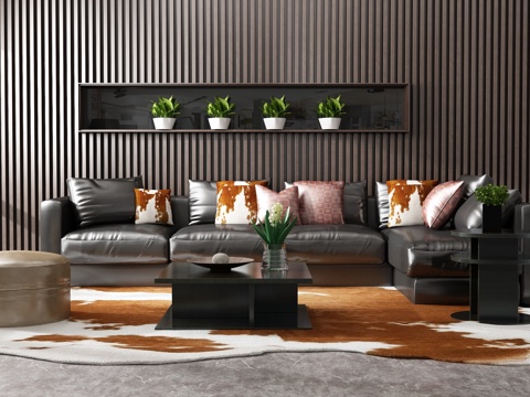  北欧沙发茶几组合3d模型 