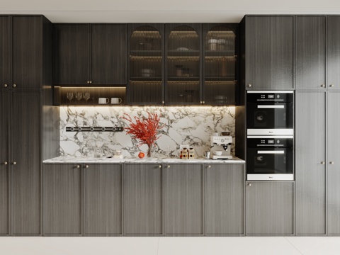  现代中古风餐边柜3d模型 