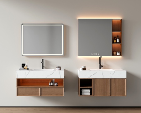  现代悬空浴室柜 洗手台 中古卫浴柜 洗手池3d模型 