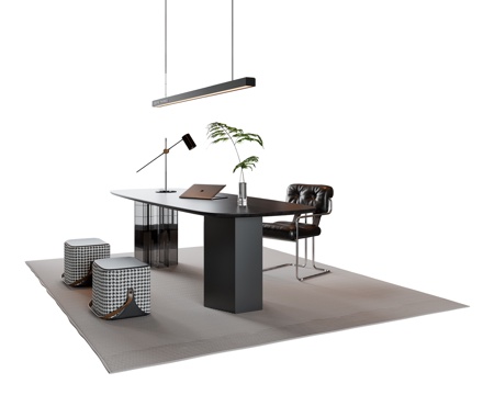 现代意式书桌椅 吊灯 单椅 矮凳su模型