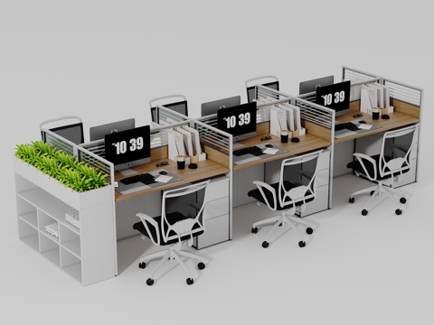  公共办公桌椅组合3d模型 