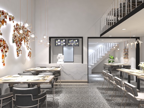  简约现代西餐厅3d模型 