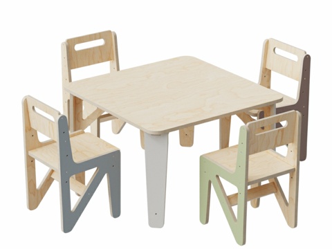  儿童桌椅。三只浣熊3d模型 