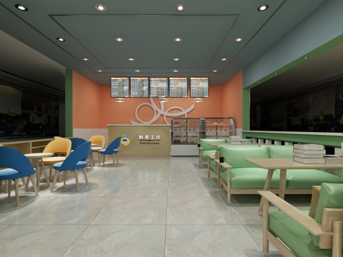  现代奶茶店鲜果工坊3d模型 