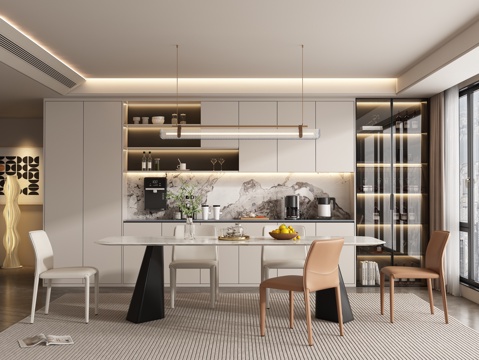  现代家居餐厅 餐桌椅3d模型 