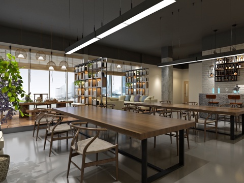  工业风格餐饮店3d模型 
