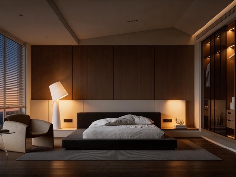 极简卧室 床 休闲沙发 茶几su模型