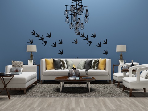  北欧沙发 茶几 单椅 吊灯3d模型 