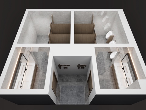  酒店卫生间鸟瞰 公共卫生间 男卫生间 女卫生间3d模型 