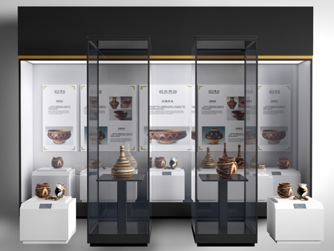 现代玻璃展柜 展台 陈列柜 博物馆展台su模型