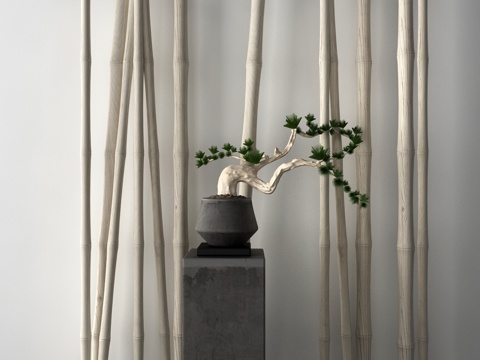  新中式盆栽竹子3d模型 