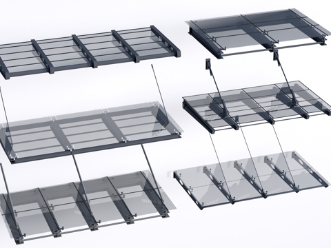 现代玻璃雨棚 钢构雨棚 玻璃雨打 阳光棚su模型