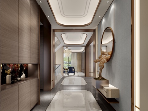  新中式镜子 松 装饰品 吊灯 门厅3d模型 