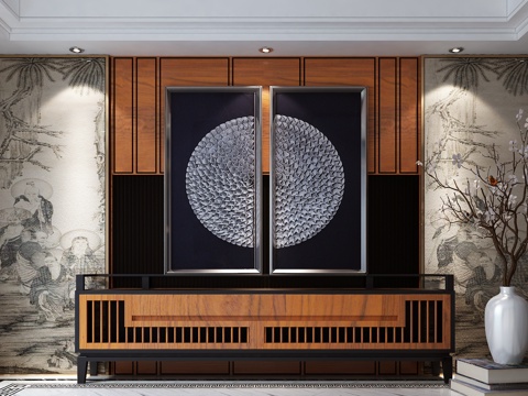  新中式玄关 装饰画 摆件 玄关柜3d模型 