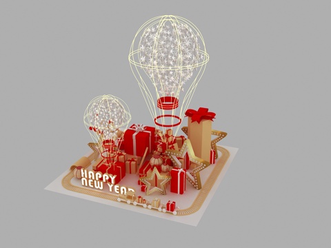  美陈商业店铺拍照打卡点圣诞新年美陈礼物盒子3d模型 