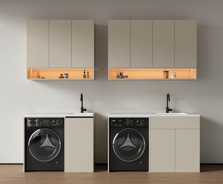  现代阳台洗衣机柜 洗衣机柜洗手池 阳台柜3d模型 