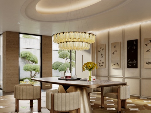  新中式现代餐厅3d模型 