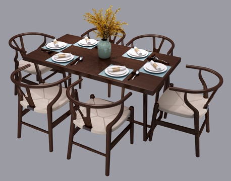  新中式餐桌椅3d模型 