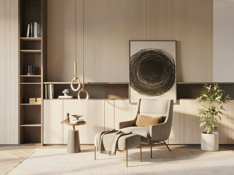 现代单椅边几组合 边几 摆件su模型