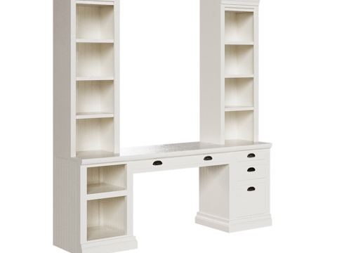  OM书桌配书架与右侧抽屉 海岸风格3d模型 