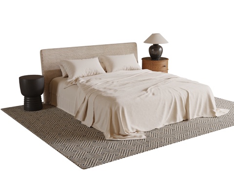 现代双人床su模型