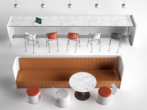 现代吧台桌椅 办公卡座 休息区桌椅su模型