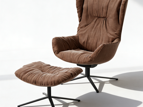 现代简约 棕色布艺单人沙发 金属腿 褶皱纹理 休闲椅 客厅卧su模型