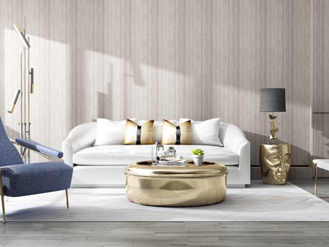  现代沙发茶几组合背景墙3d模型 