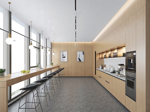 现代 茶水间 茶水吧 休息室 茶水台su模型