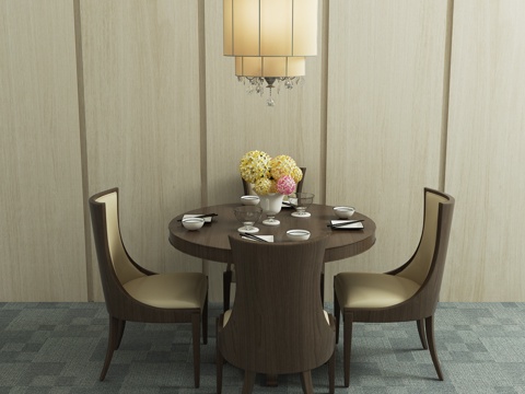  新中式餐桌椅 单椅 桌子 吊灯3d模型 