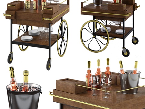  复古现代吧台推车3d模型 