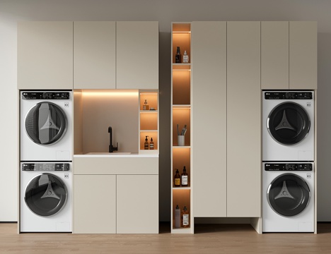  现代阳台洗衣机柜 洗手池3d模型 