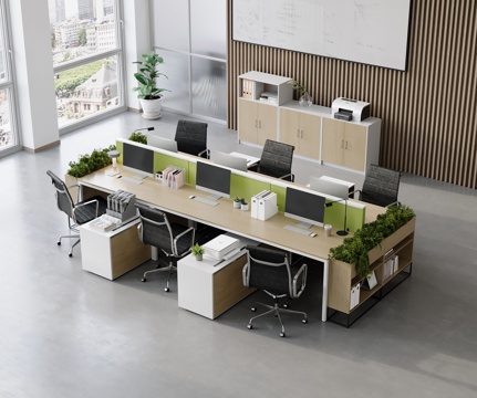  现代办公室区员工桌椅组合3d模型 