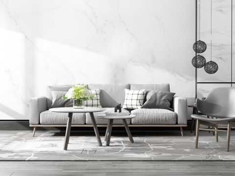  现代沙发茶几组合背景墙3d模型 