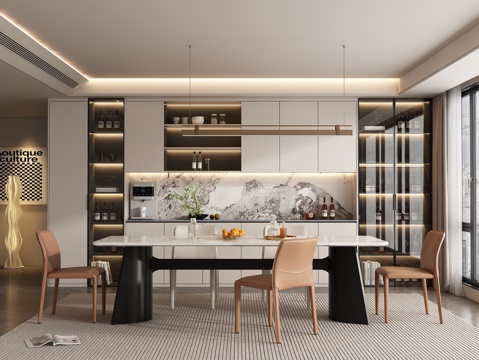  现代家居餐厅 餐桌椅3d模型 