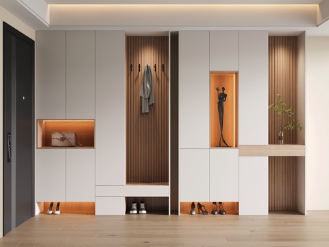 现代鞋柜 玄关鞋柜 鞋柜换鞋凳一体su模型