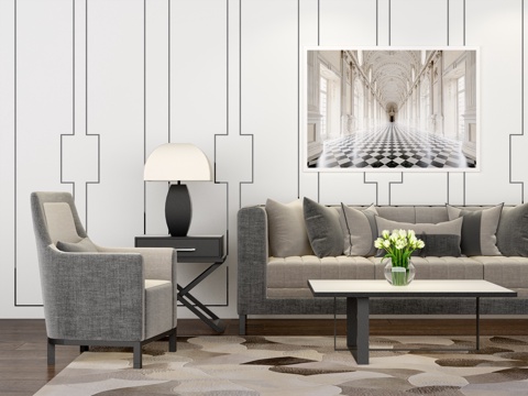  现代沙发组合 现代客厅 现代沙发茶几组合3d模型 