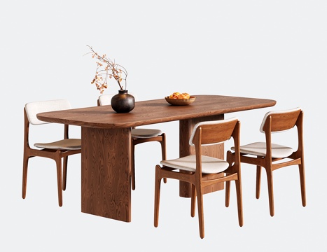  中古餐桌椅 长方形木餐桌 餐椅3d模型 